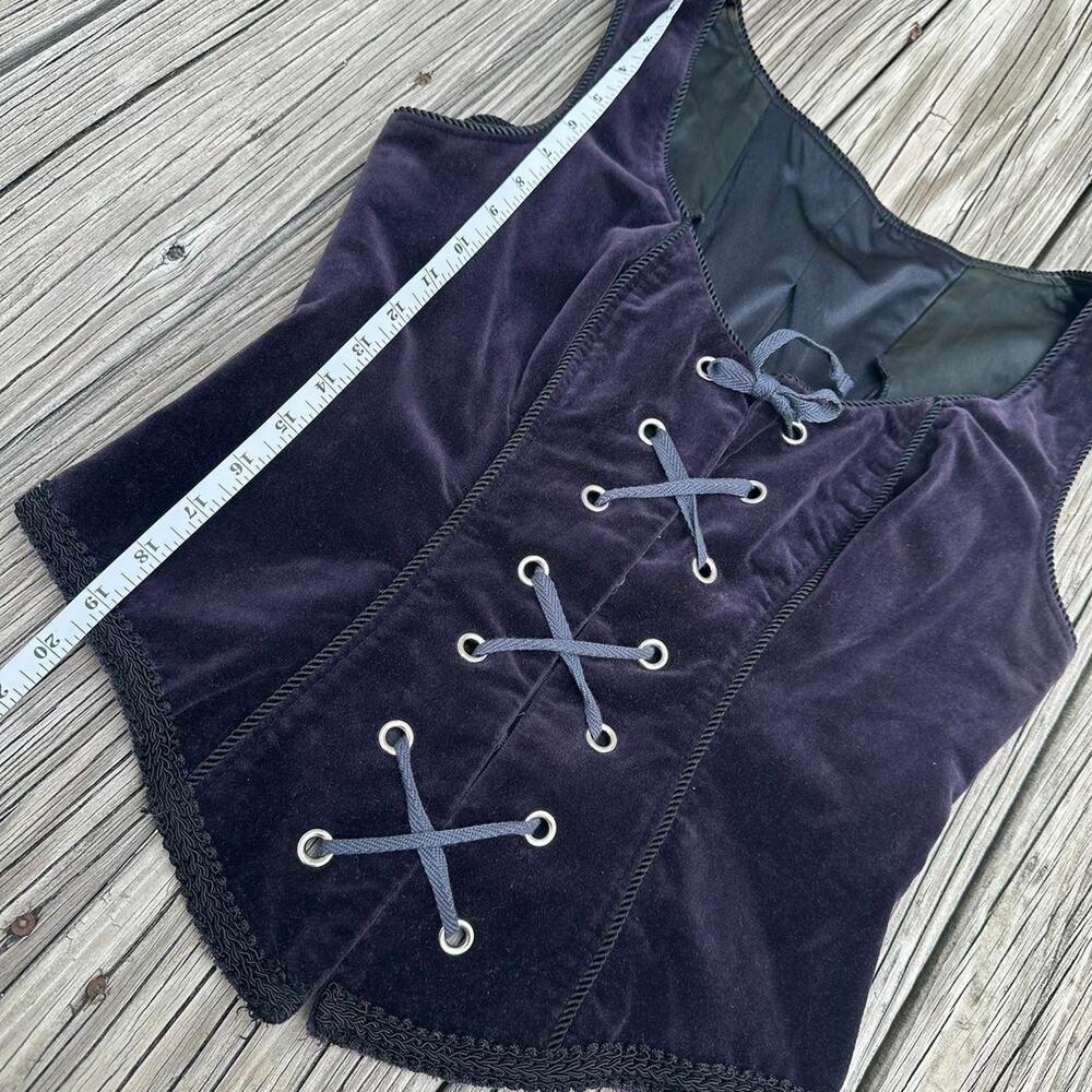 Vintage Shrine of Hollywood Goth Deep Purple Velour Lace Up Corset Top - Size XL - Picture 5 of 8